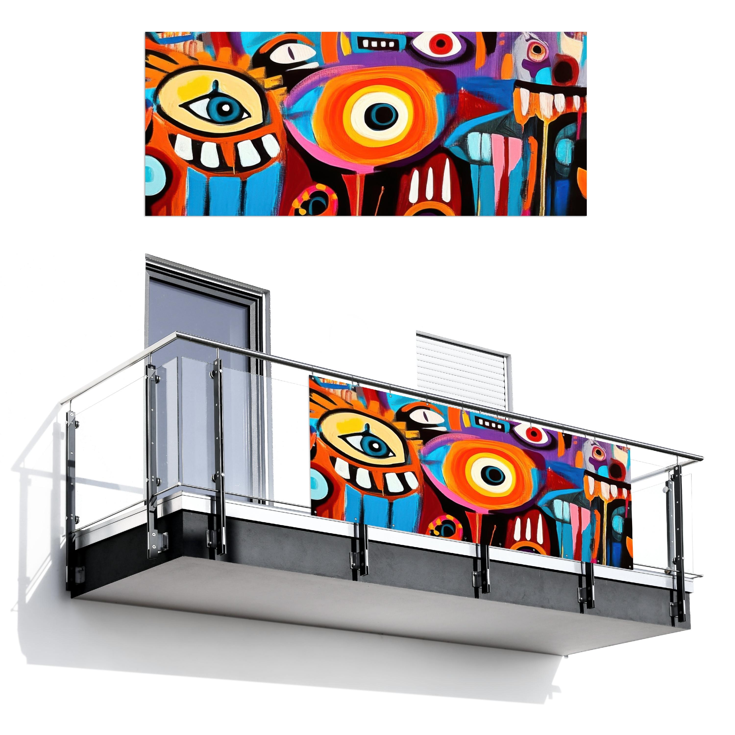 BALKON-SICHTSCHUTZ Abstrakt - Gesicht - Farbenfroh Balkon Deko 300x130 cm - Multicolor, Kunststoff (300/130cm) - MuchoWow