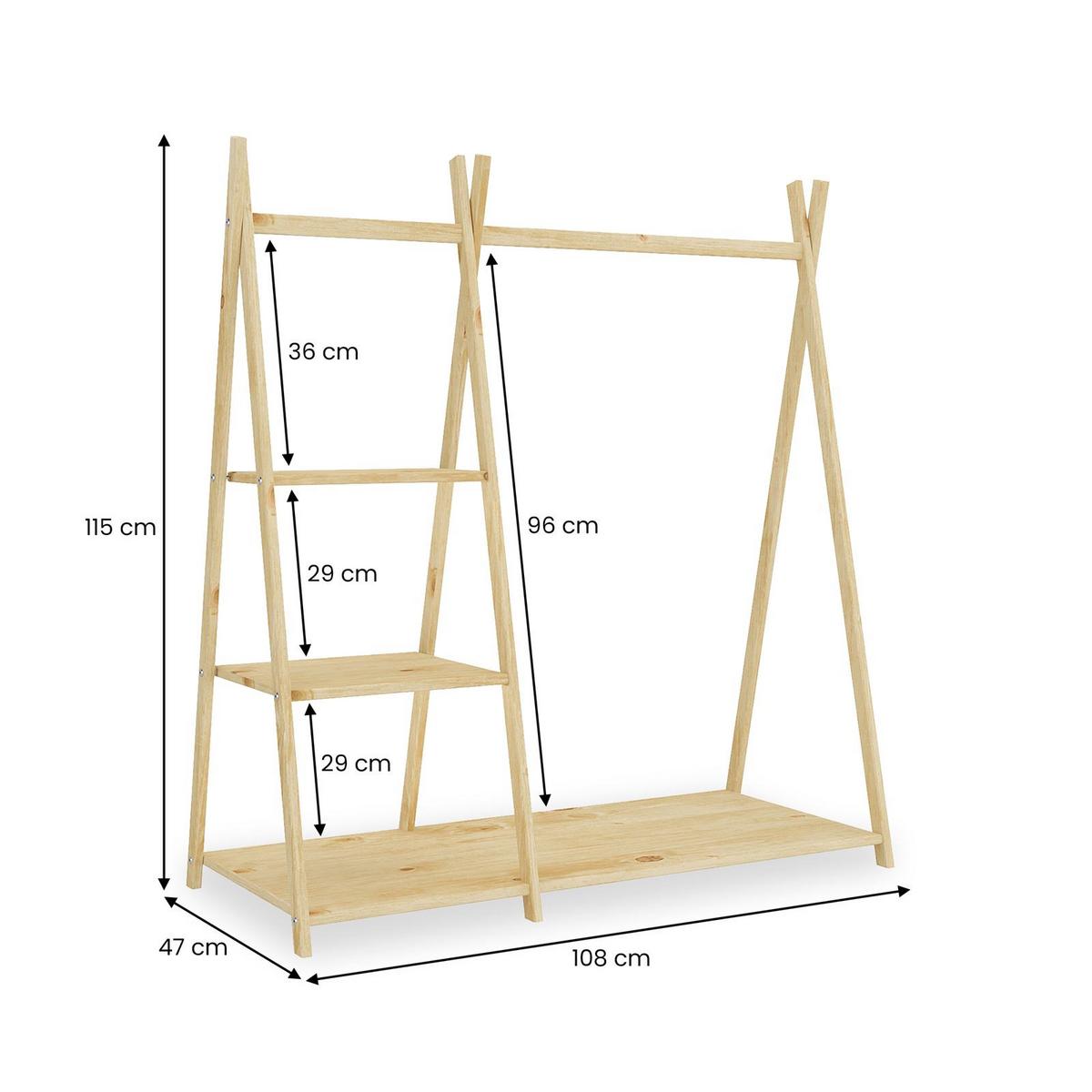 KINDERGARDEROBE LOTTE - Naturfarben, Holz (108/115/47cm) - IDIMEX