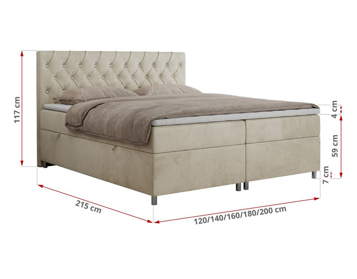 BOXBETT ROMA 120/200 - Beige Velvet - H4 - Beige, Holz/Textil (120/200cm)