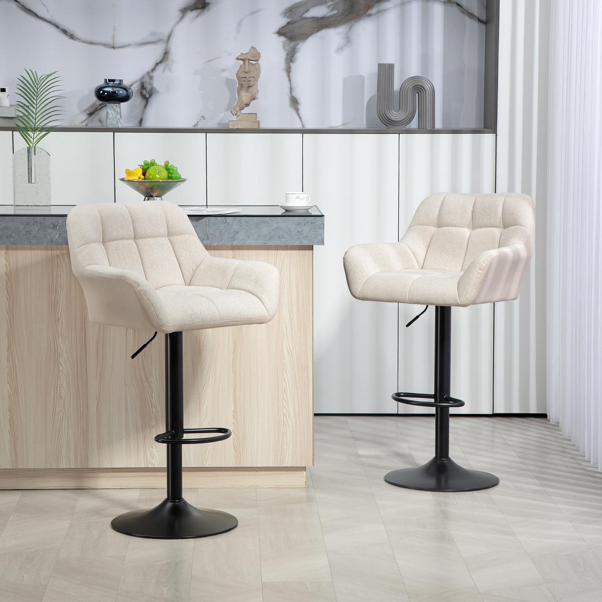 BARHOCKER 2er Set Kunstleder Polyester Cremeweiß - Creme, Textil (52.5/114/57.5cm) - HOMCOM