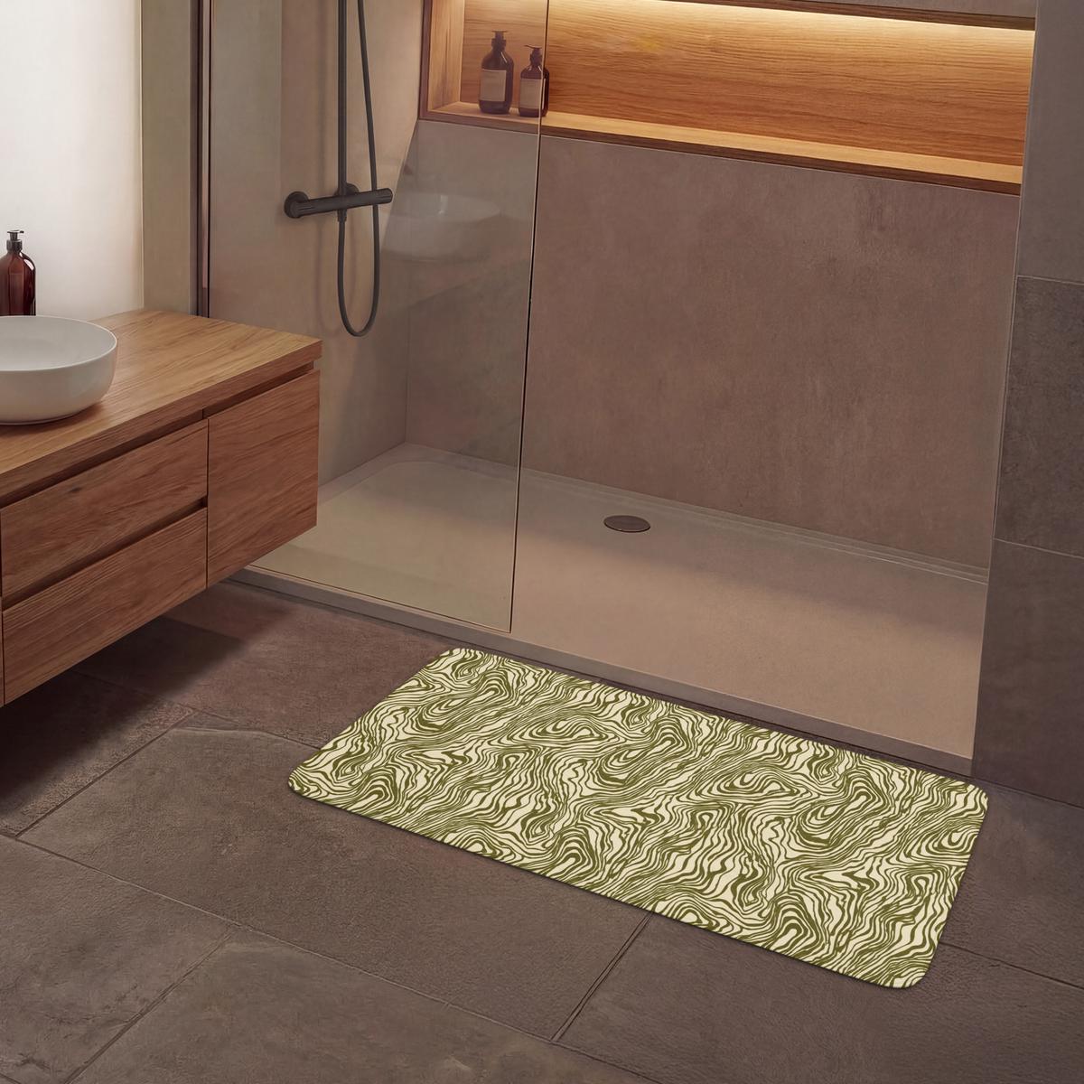BADEMATTE Abstrakt - Marmor - Grün 120x60 cm - Dunkelgrün, Textil (120/60cm) - OnlyWow