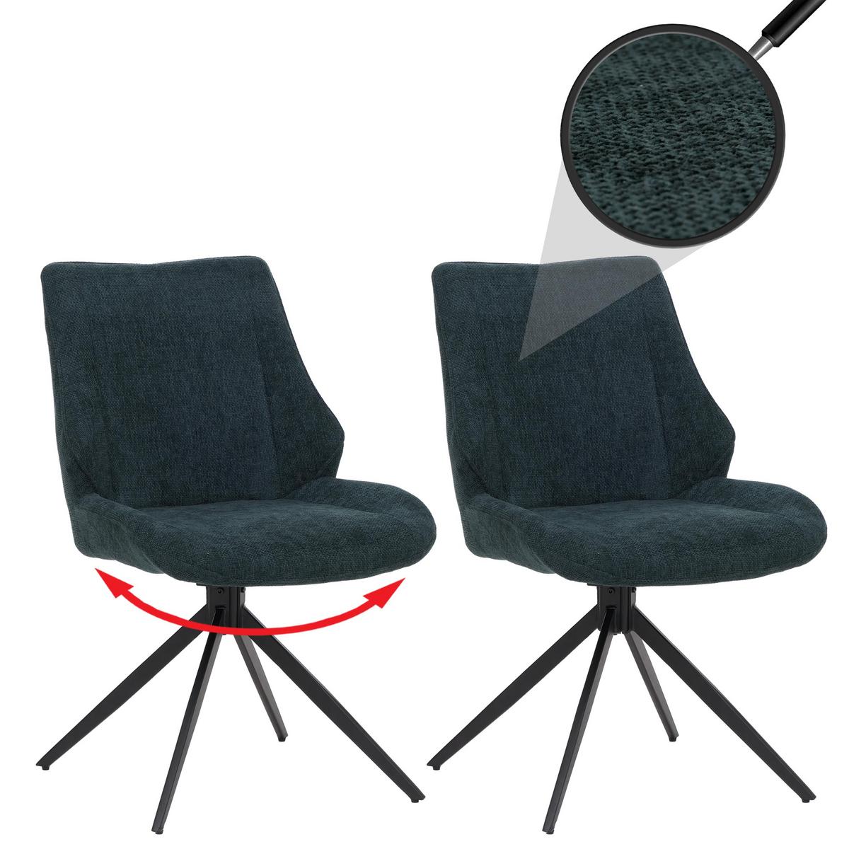 ESSZIMMERSTUHL Schwarz, Petrol 2er-Set - Petrol/Schwarz, Textil (55/88/42cm) - MCW
