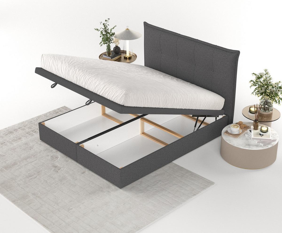 POLSTERBETT Liano mit Stauraum 120/200 cm Anthrazit im Megan Stoff - Anthrazit/Schwarz, Holz/Holzwerkstoff (120/200cm) - AltaBeds