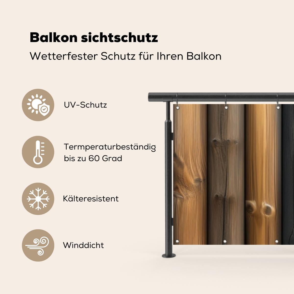 BALKON-SICHTSCHUTZ Holz - Dielen - Gemischt Groß 500x95 cm - Teakfarben, Kunststoff (500/95cm) - MuchoWow