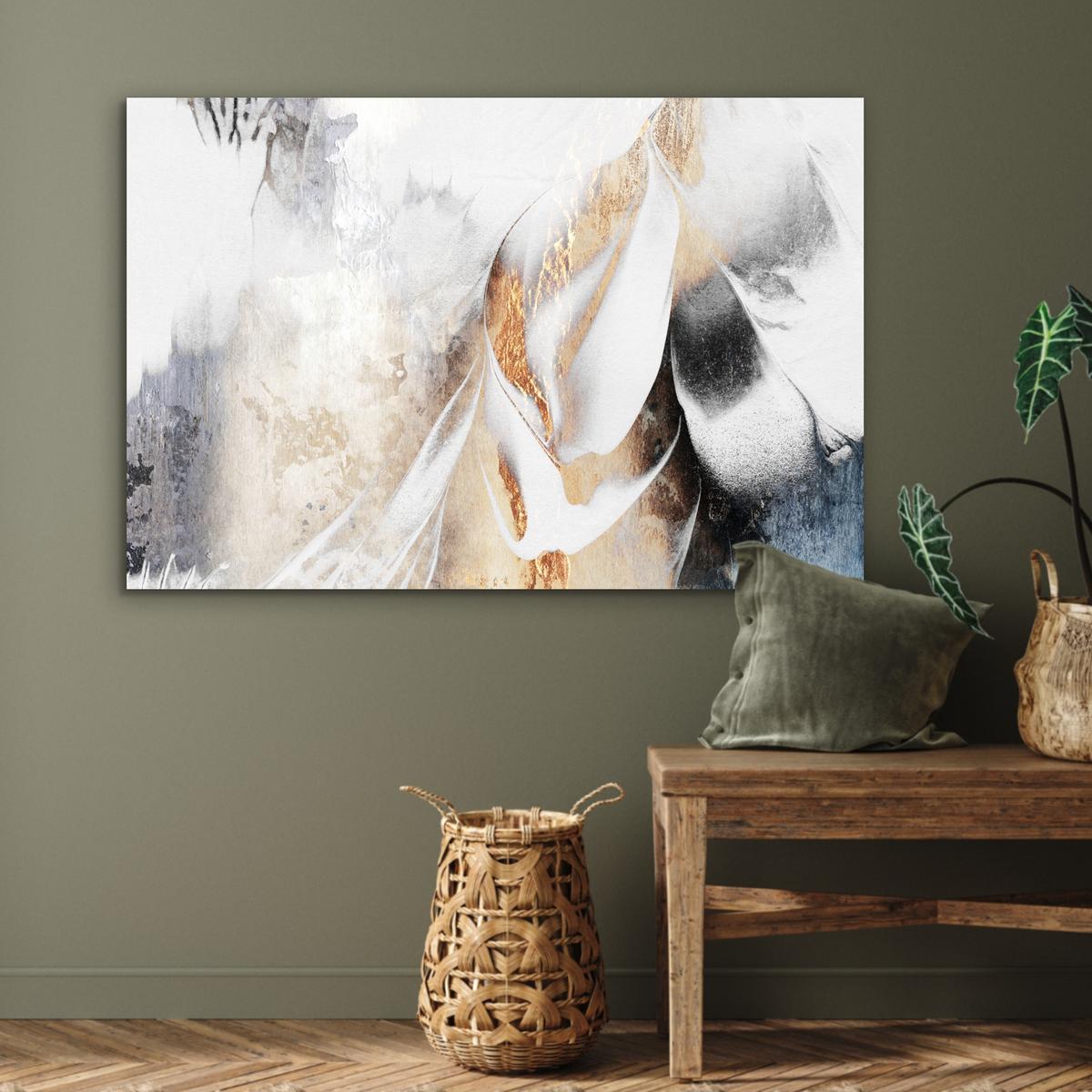METALLBILD Luxus - Abstrakt - Gold - Weiß Deko Groß 120x80 cm - Goldfarben, Metall (120/80cm) - MuchoWow