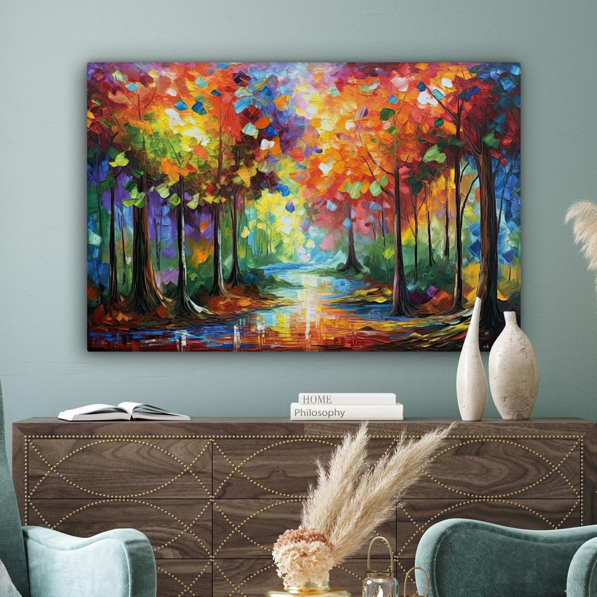 LEINWANDBILD Landschaft - Wald - Farben - Natur Groß 140x90 cm - Multicolor, Textil (140/90cm) - MuchoWow