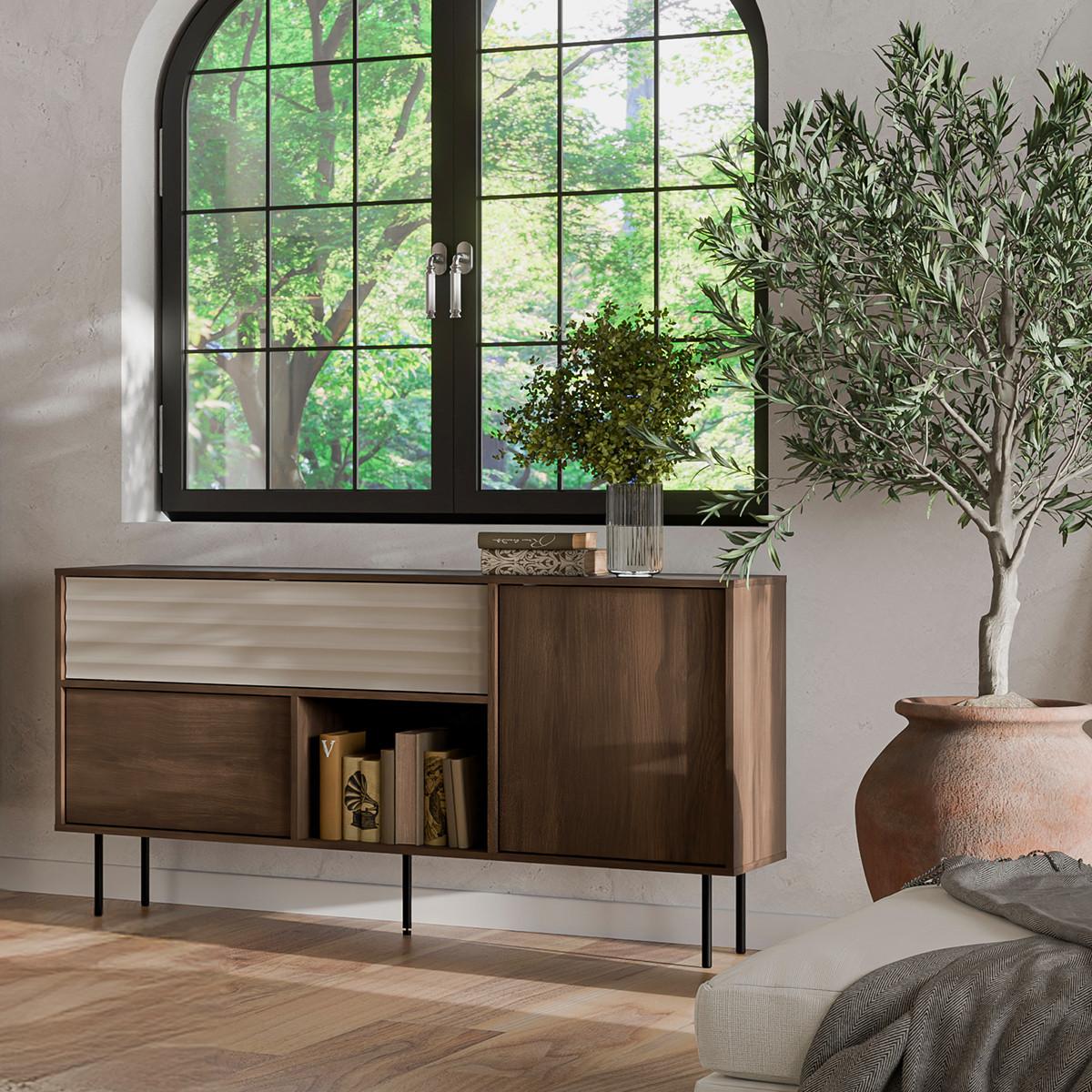 SIDEBOARD Astra Dunkles Holz und Kaschmir - Beige, Holzwerkstoff (151.5/80/40cm) - Petits-meubles