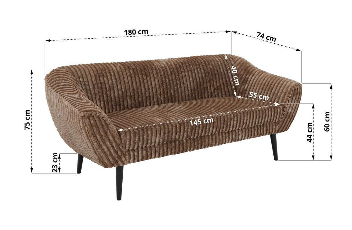 SITZGARNITUR PIRS 3+3 - Braun Cord - Schwarze Beine - Schwarz/Braun, Holzwerkstoff/Textil (180/75/74cm) - MKS
