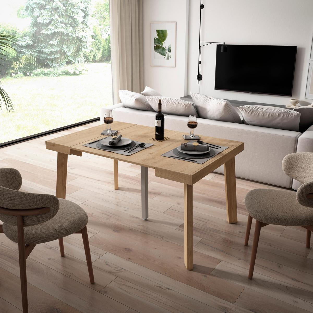 KONSOLENTISCH ausziehbar 58 bis 140cm, für 6 Gäste, eiche, 90/58/73cm - Eichefarben, Holzwerkstoff (90/140/73cm) - Skraut Home