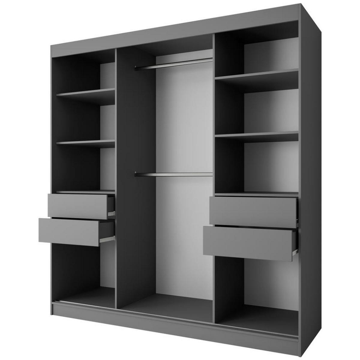 SCHWEBETÜRENSCHRANK Gaja II 200/216/61 graphit mit Spiegel und Schubladen - Graphitfarben, Holzwerkstoff (200/216/61cm) - Beautysofa