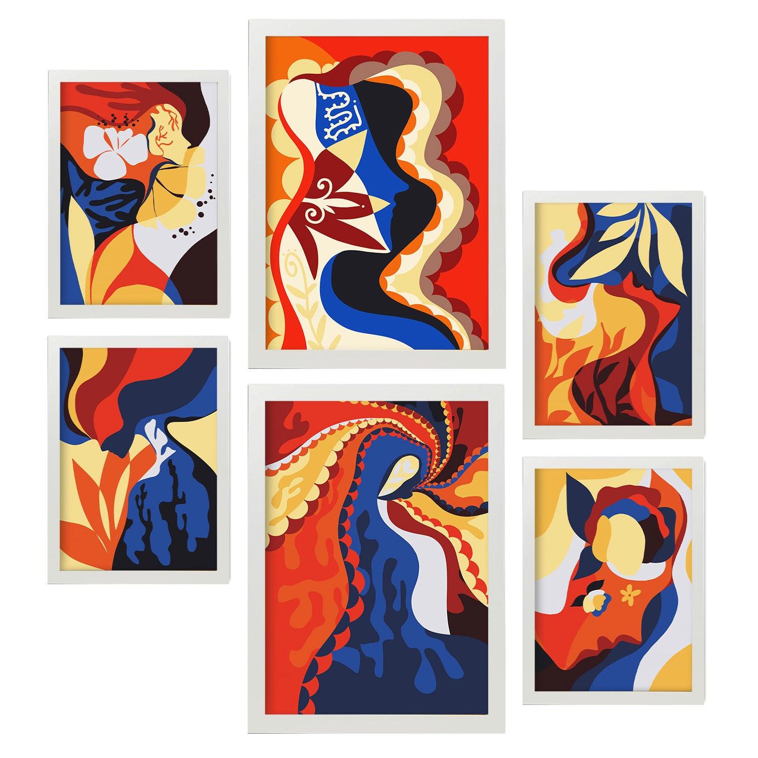 POSTER Set Mit 6 Rococo Arts 2 In Weibliche Zusammenfassung Ästhetische Dekorative Gemälde Für Ihr Wohnzimmer Zuhause A3 & A4 Weißer Rahmen - Weiß, Papier (29/3cm) - Nacnic