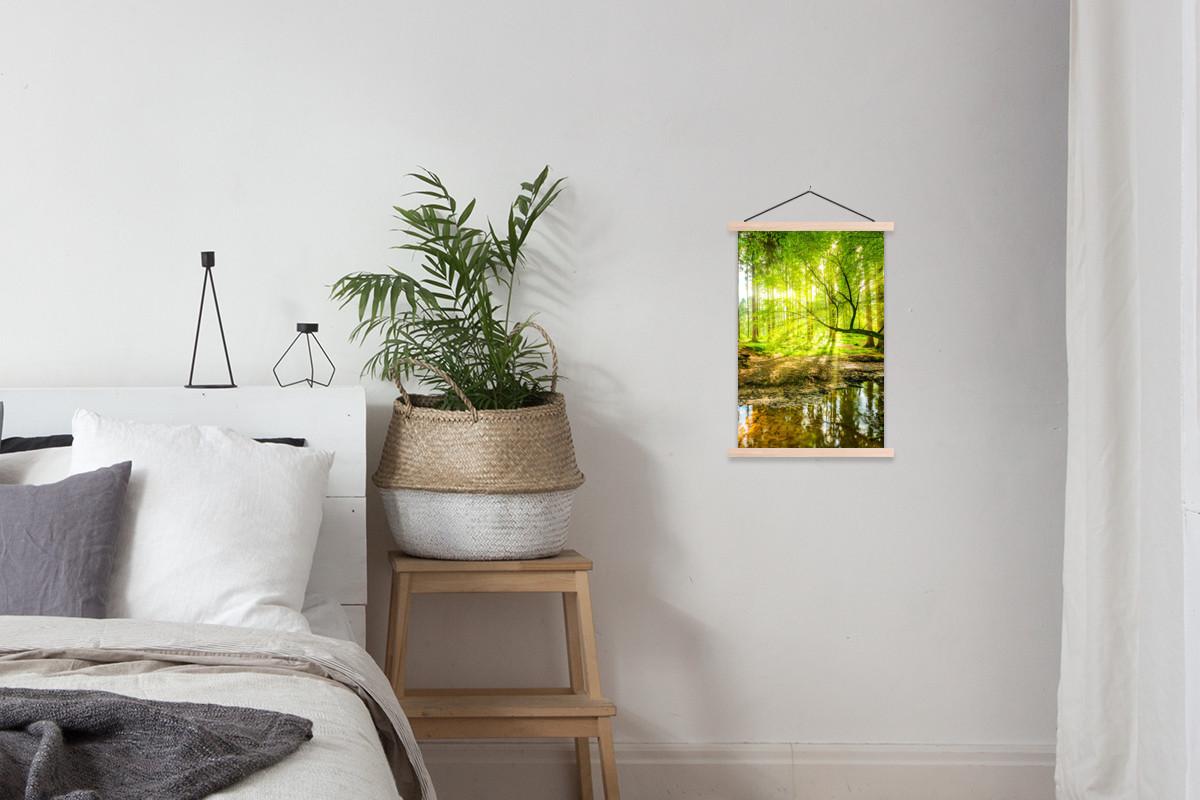 POSTER MIT MAGNETLEISTEN Wald - Landschaft - Wasser - Bäume - Sonne - Grün - Natur Deko Wohnzimmer 40x60 cm - Grün, Textil (40/60/0.15cm) - MuchoWow