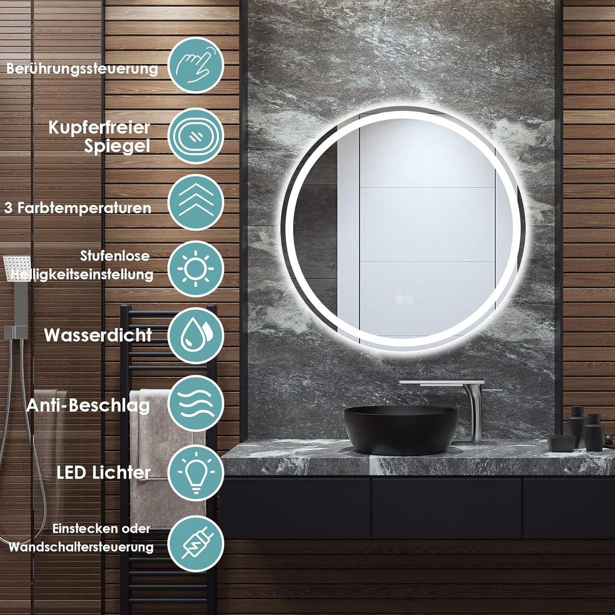 LED-SPIEGEL dimmbar Silber - Silberfarben, Glas (60/60/4cm) - COSTWAY