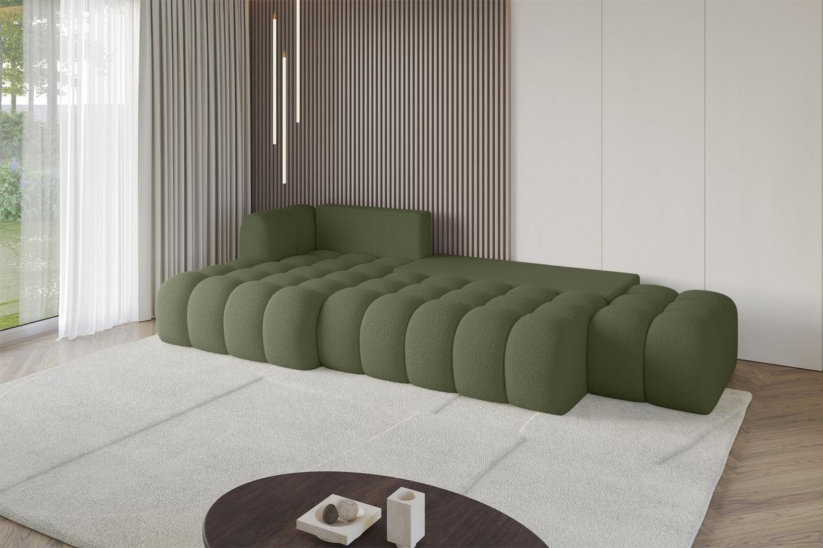 ECKSOFA mit Schlaffunktion Ottomane Links OLEA-L2 321x164x75 Grün Bouclé - Schwarz/Grün, Holzwerkstoff/Kunststoff (321/164cm) - ALTDECOR