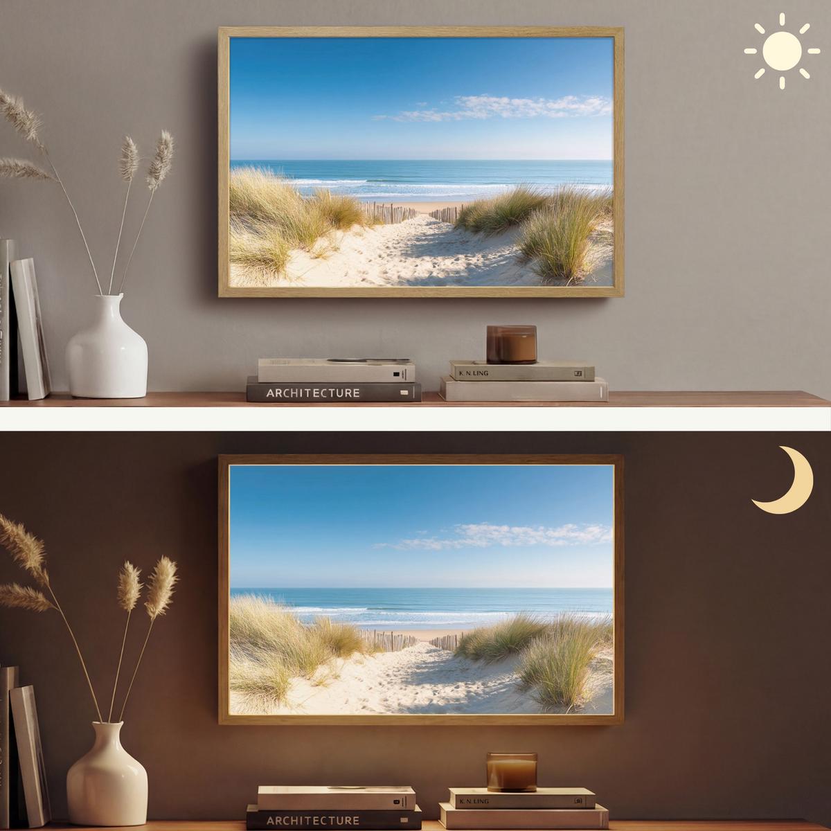 WANDLEUCHTE MIT AKKU Strand - Meer - Düne - Sand - Sommer 60x40 cm - Sandfarben, Holzwerkstoff (60/40/8cm) - OnlyWow