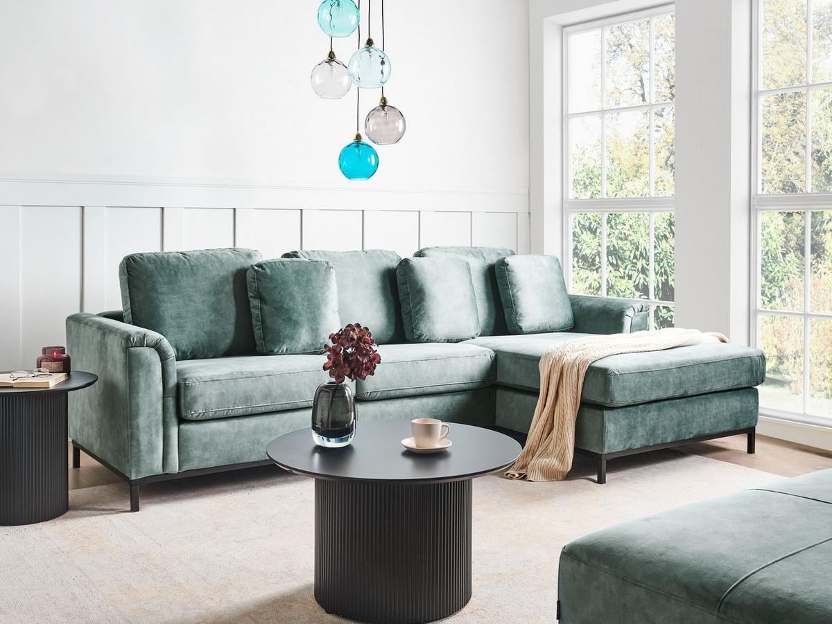 ECKSOFA 4-Sitzer Samtstoff Blaugrün linksseitig Oslo - Blau/Jadegrün, Textil (270/151cm) - Beliani