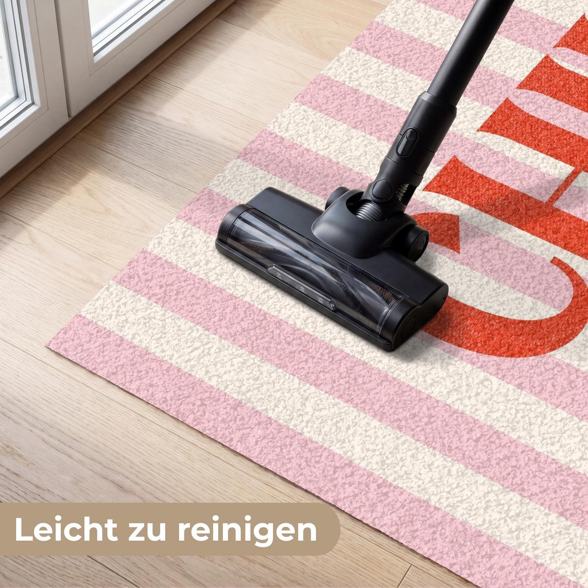 FUSSMATTE Zartrosa – Rot – Streifen – Chill 120x80 cm - Rosa, Kunststoff (120/0.4cm) - MuchoWow