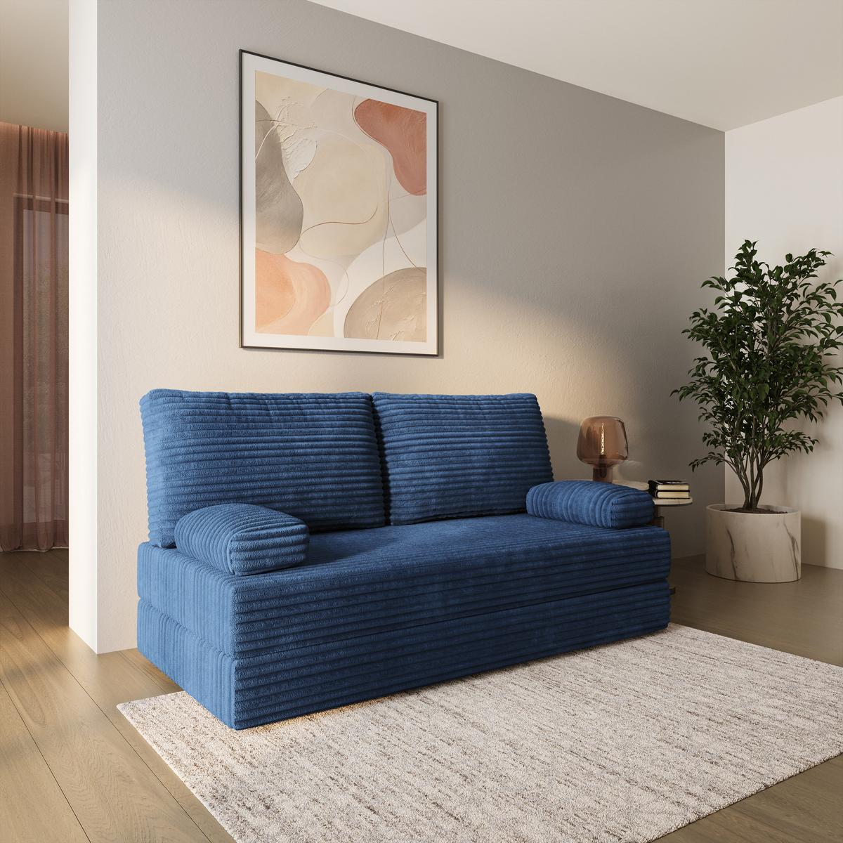 BETTSOFA SILAR aus Schaumstoff Kordstoff Blau Schlaffunktion - Blau, Textil (170/86/80cm) - MASSENO