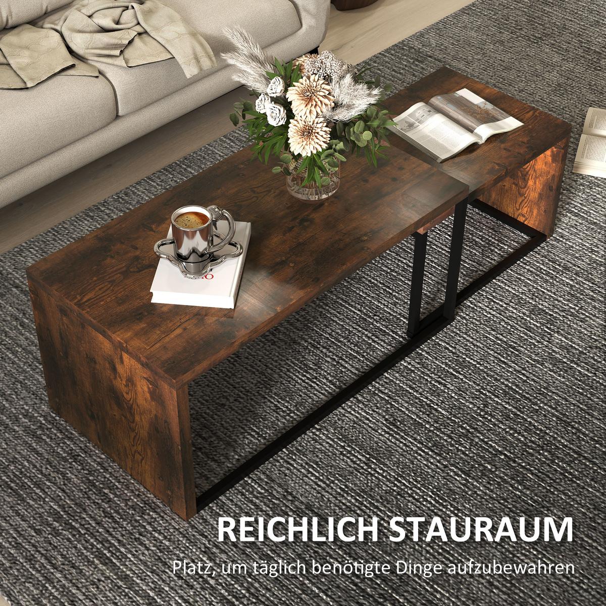 2ER-SET Beistelltisch, Kaffeetisch, multifunktional, Spanplatte, Schwarz+Braun - Braun, Metall (90/48/42cm) - HOMCOM