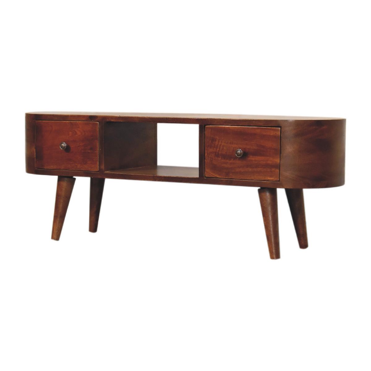 MEDIENANLAGE Runde Offene Lagerung, 2 Schubladen, im Kastanienholz-Finish, Beige - Messingfarben/Braun, Holz/Metall (30/100/37cm) - Artisan Furniture