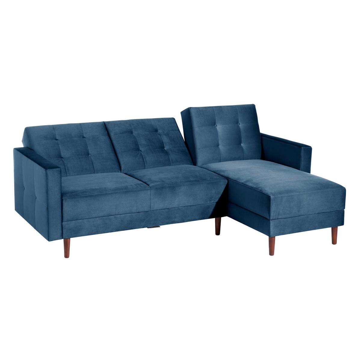 FUNKTIONSSOFA mit Hocker Katunia Samtvelours dunkelblau - Dunkelblau, Kunststoff (222/92/144cm) - 58aufmkessel