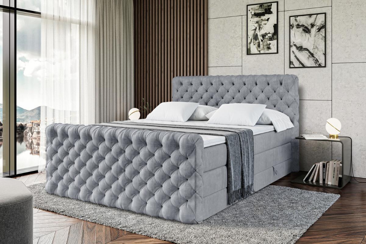 BOXSPRINGBETT BOXI8-Z KING - 180x200 - H3/H4 - Grau - Grau, Holzwerkstoff (180/200cm) - ALTDECOR