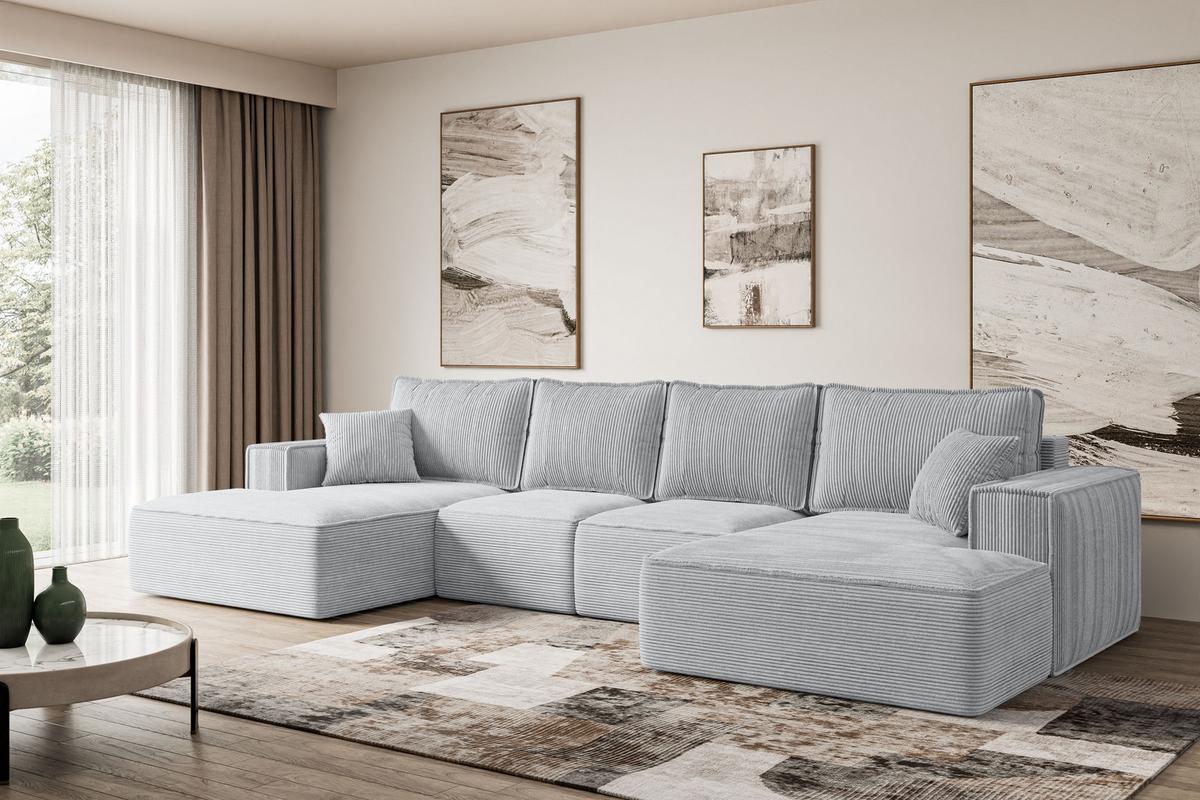 WOHNLANDSCHAFT mit Schlaffunktion und Bettkasten SIERRA-U-S - 349x161x87 cm Grau Cord - Schwarz/Grau, Holzwerkstoff/Kunststoff (349/87/161cm) - ALTDECOR