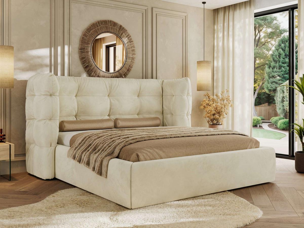 POLSTERBETT FLONELLE CLASSIC 140/200 - Creme Velvet - Multipocket-Matratze - Creme, Textil (140/200cm) - MKS