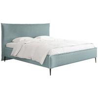 POLSTERBETT Pillow Rise mit Bettkasten, Lattenrost & hohen Metallfüßen in Türkis Chenille 200x200 cm - Türkis/Birkefarben, Holz/Holzwerkstoff (200/200cm) - WFL GROUP