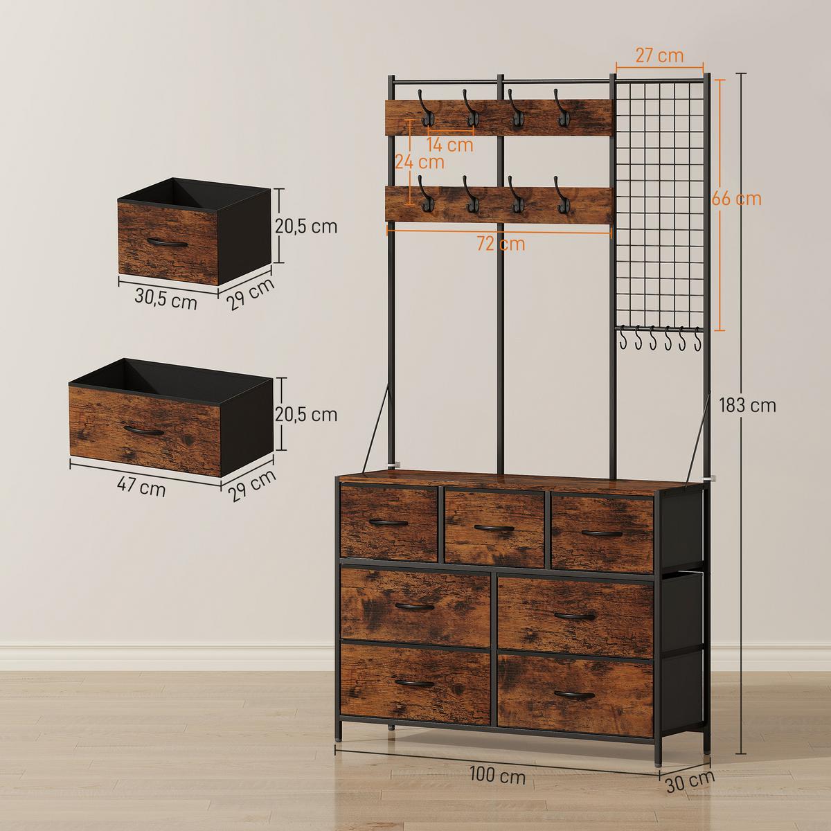 GARDEROBENSTÄNDER Spanplatte Stahl Rustikal Braun - Schwarz/Braun, Holzwerkstoff/Textil (100/183/30cm) - HOMCOM