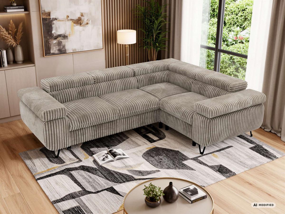ECKSOFA FALCO L - Hellbraun Cord - Rechts Seite - Hellbraun/Schwarz, Textil/Metall (268/197cm) - MKS