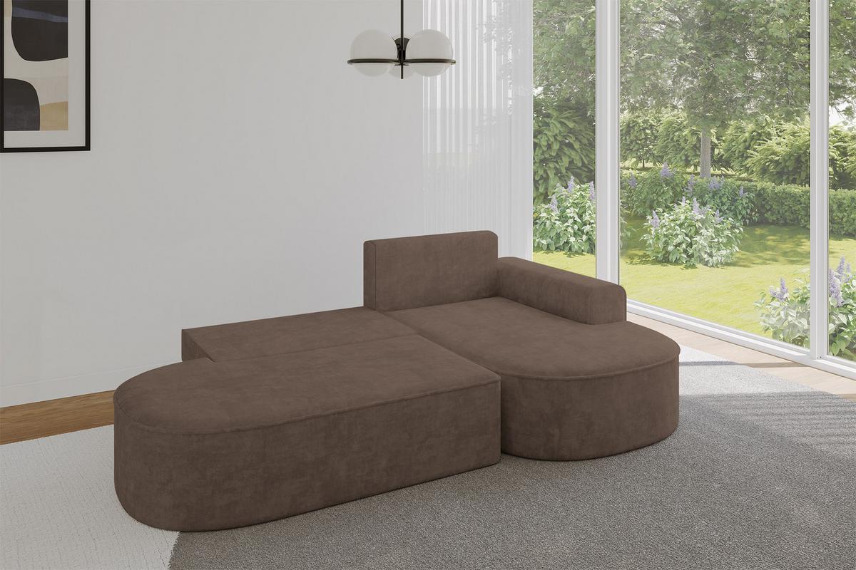 ECKSOFA mit Schlaffunktion und Bettkasten Ottomane Rechts MARI-L1-S - 283x167x73 cm Braun Velours - Schwarz/Bronzefarben, Holzwerkstoff/Kunststoff (167/283cm) - ALTDECOR