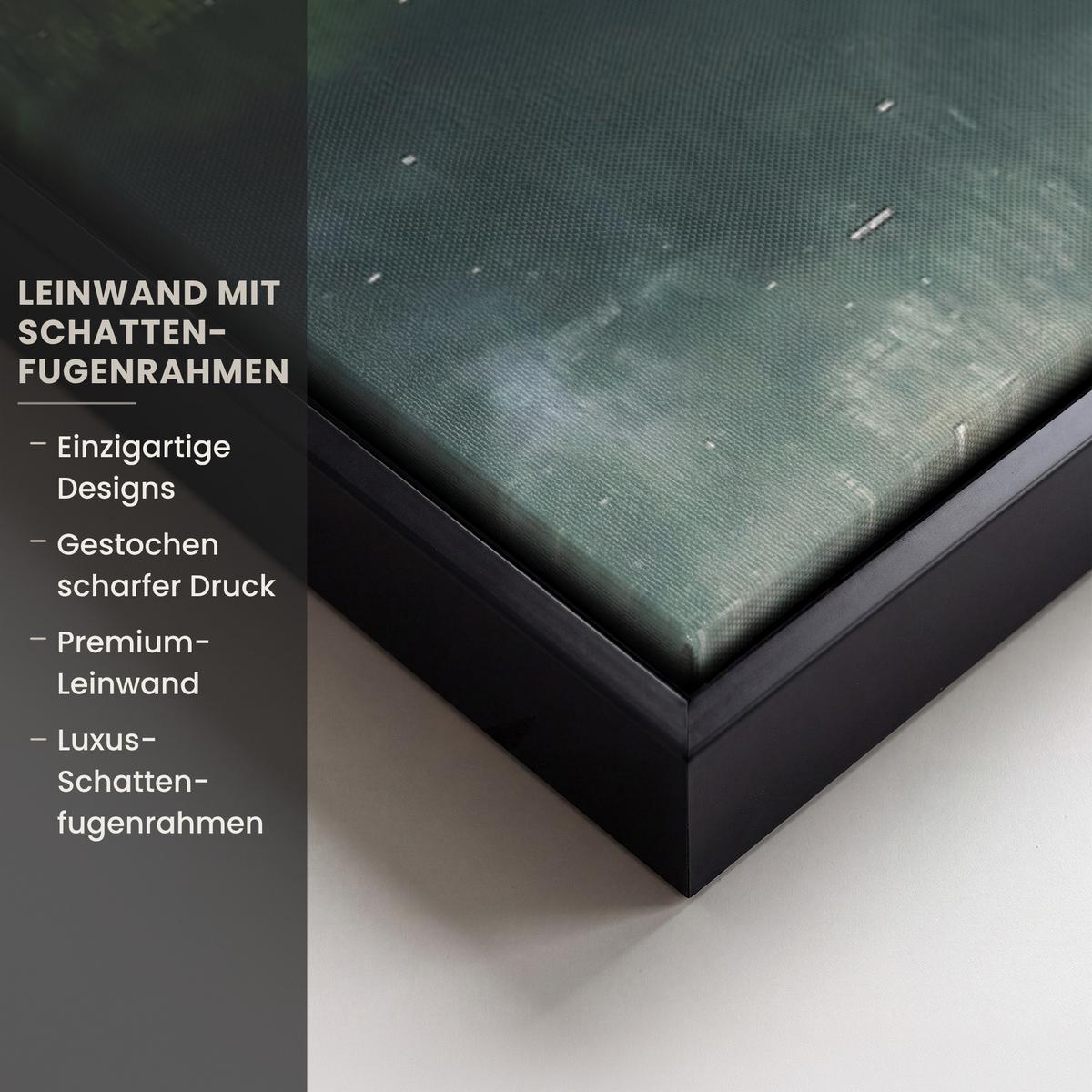 LEINWAND Bilder mit Rahmen - Natur - Bäume - Berge - See - Wasser - 90x60 - Hellgrün, Textil (90/60cm) - MuchoWow