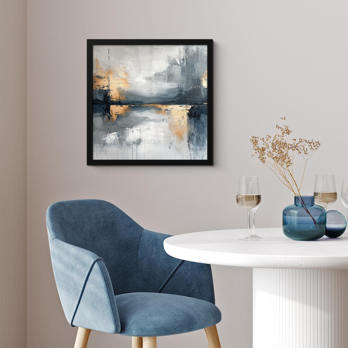 POSTER MIT RAHMENGERAHMTES BILD Kunst - Grau - Gold - Abstrakt 40x40 cm - Dunkelgrau, Papier (40/40cm) - MuchoWow