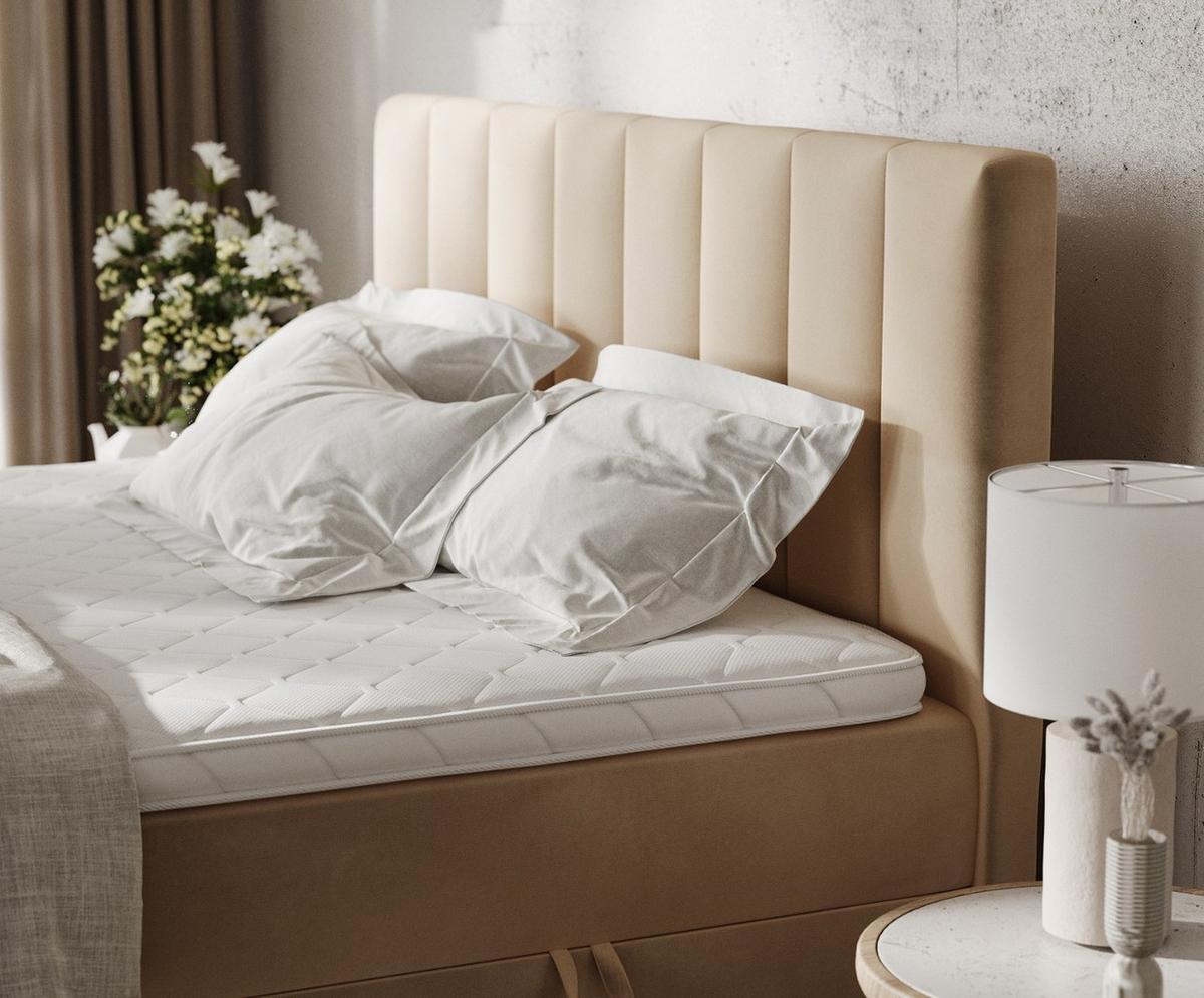 BOXBETT Bari 200/200 cm Beige im Kronos Stoff - Beige, Holz/Holzwerkstoff (200/200cm) - AltaBeds