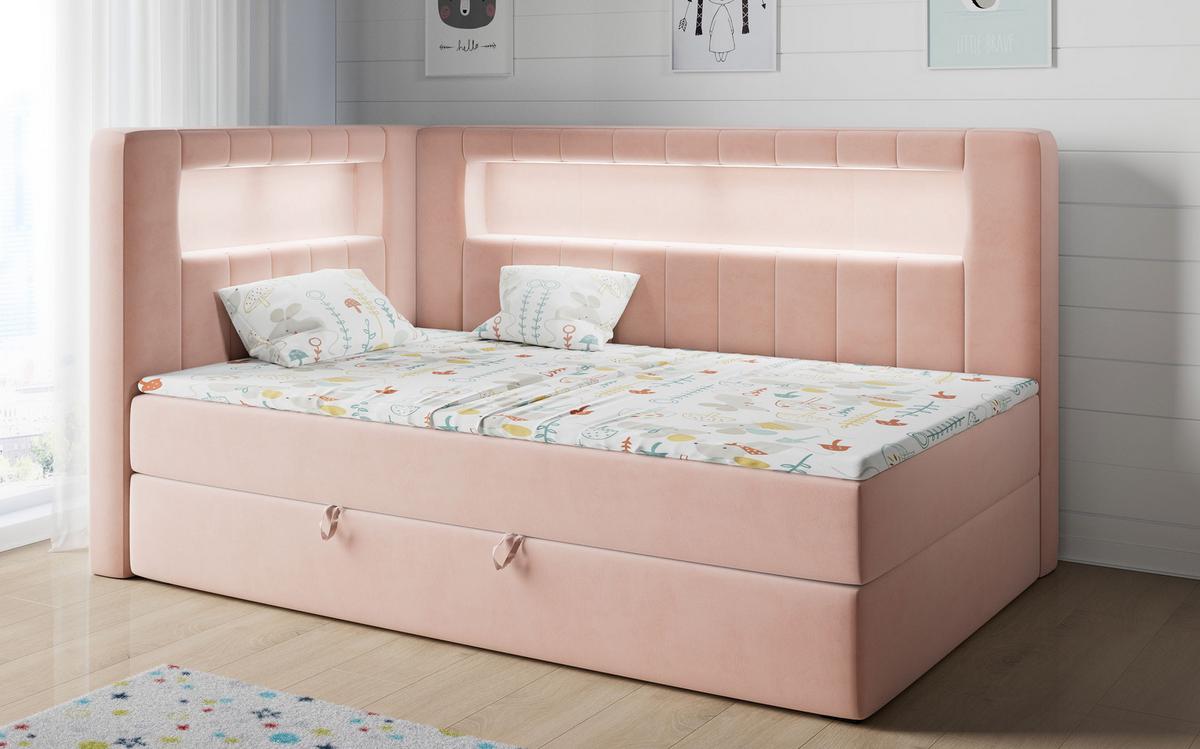 BOXSPRINGBETT JUNIOR GOLD 3 90/200 Rosa - linke Seite - Rosa, Holz/Textil (90/200cm) - MKS