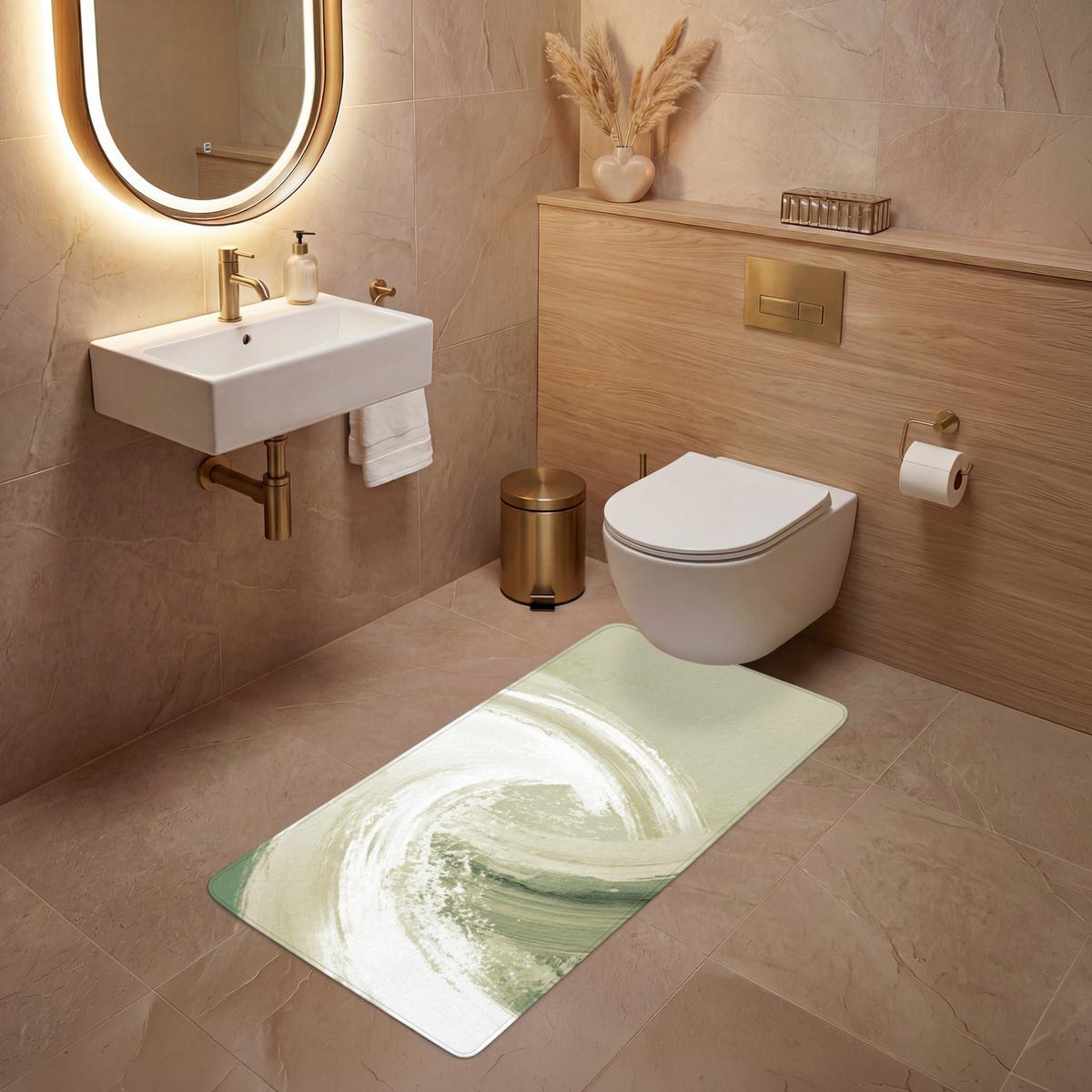 WC-VORLEGER Abstrakt - Pinselstriche - Wellen - Grün Toilettenvorleger 60x120 cm - Mintgrün, Textil (60/1cm) - OnlyWow