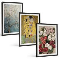 BILDER SET 3er Set - 40x60 cm Schwarzer Rahmen - Blumen des Baumes (Gemälde von Klimt) - Schwarz, Kunststoff (40/60cm) - TULUP