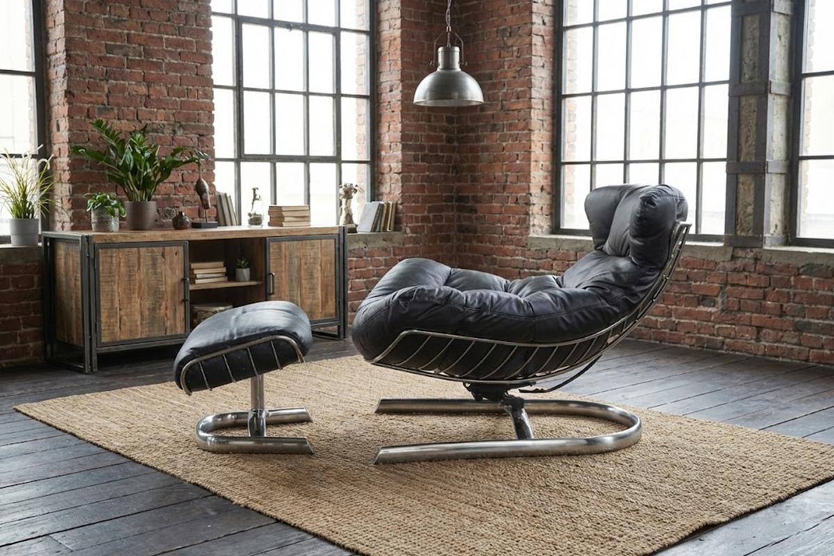 RELAXSESSEL LORNA Schwarz Leder - Silberfarben/Schwarz, Leder/Metall (87/80/110cm) - KAWOLA