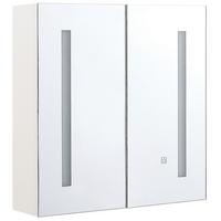 BAD SPIEGELSCHRANK weiß/silber mit LED-Beleuchtung 60/60 cm Chabunco - Silberfarben/Weiß, Holz (60/60/14cm) - Beliani