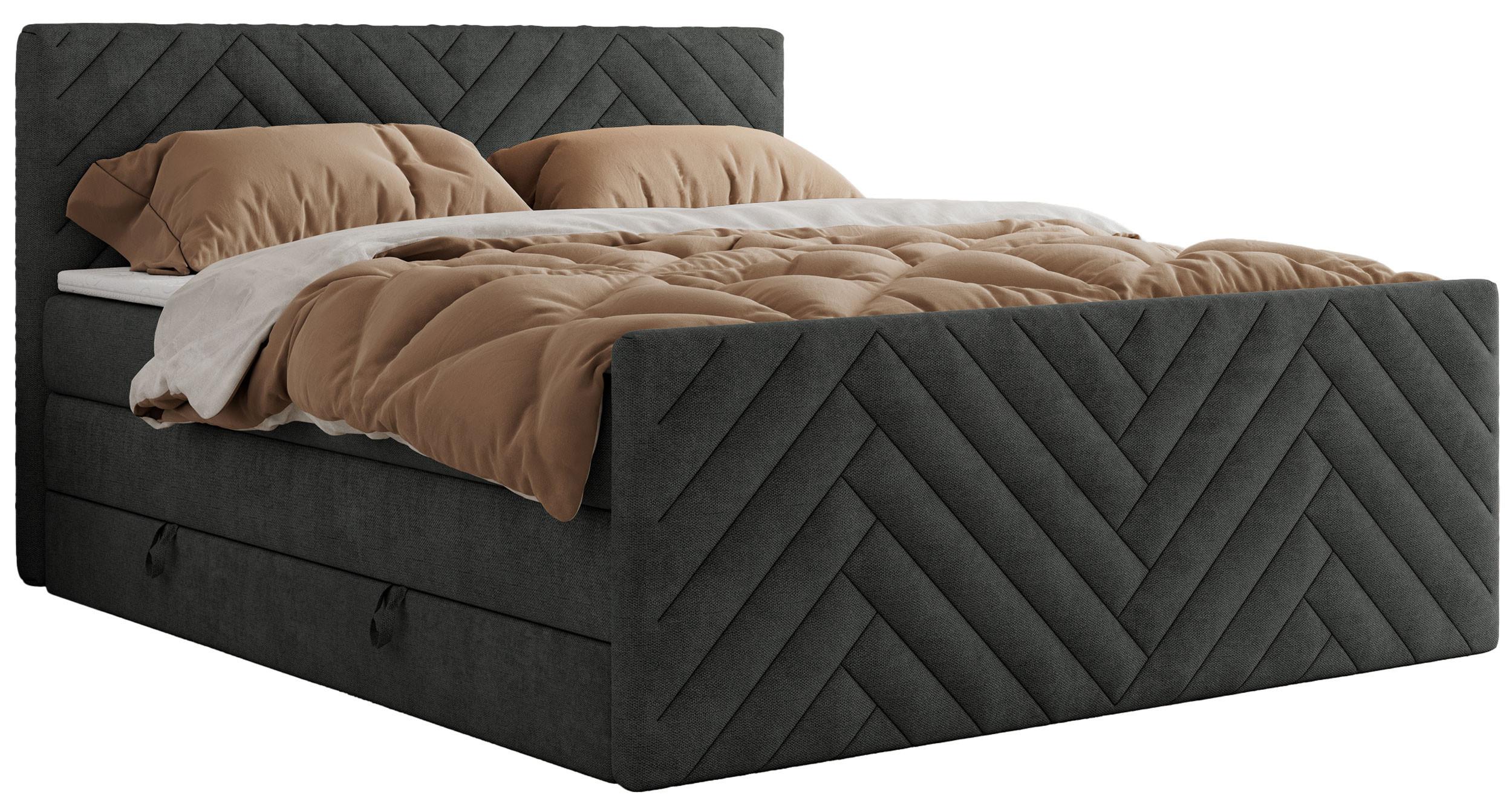BOXSPRINGBETT PARIS KING DUO - 160/200 - Dunkelgrau Struktur - H4 - Dunkelgrau, Holz/Textil (160/200cm) - MKS