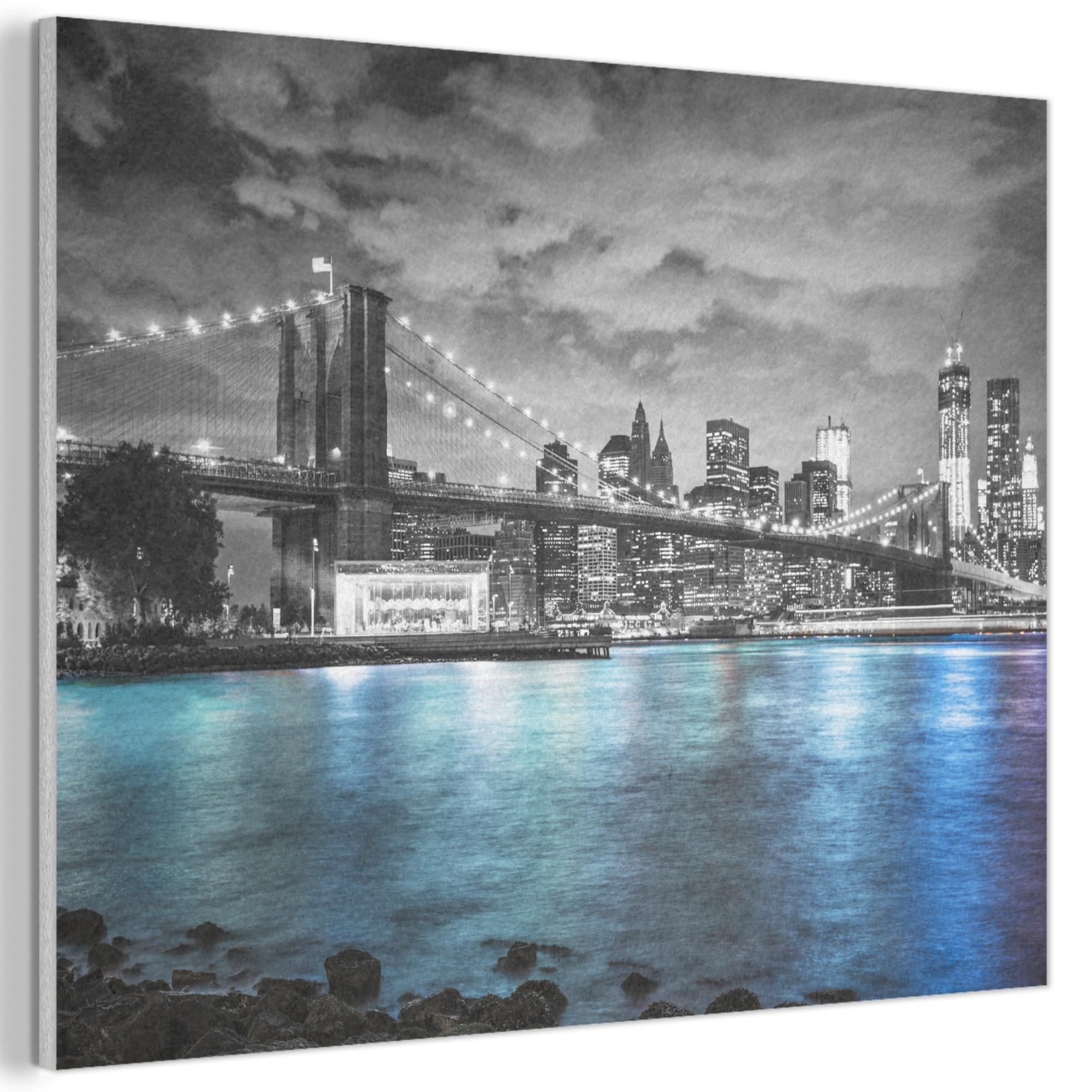 AKUSTIKBILD New York - Skyline - Stadt - Blau Wanddeko 70x50 cm - Blaugrau, Kunststoff (70/50/0.9cm) - MuchoWow