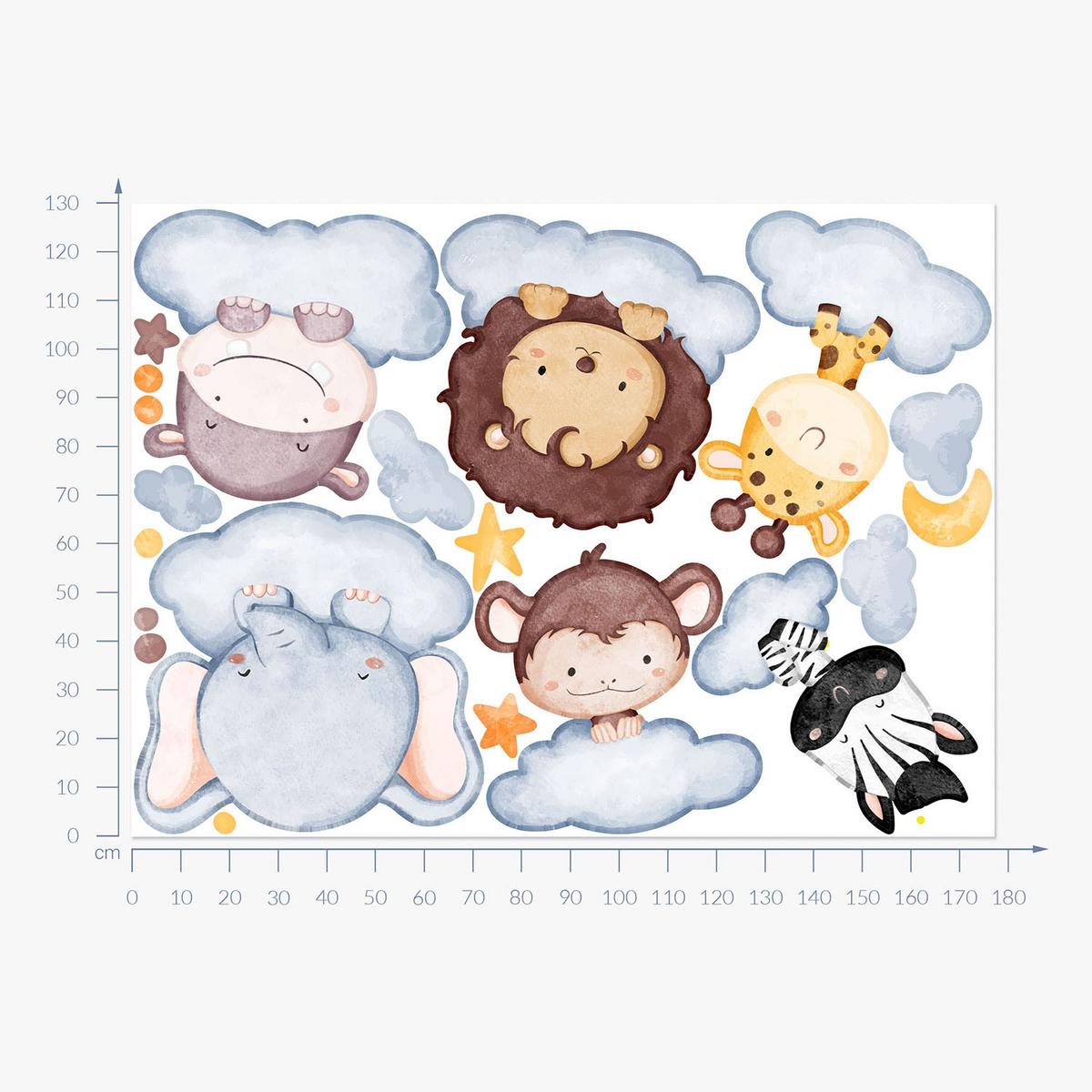 WANDAUFKLEBER 130x177cm - Tiere in den Wolken - Multicolor, Kunststoff (130/177/0.1cm) - Wallfluent