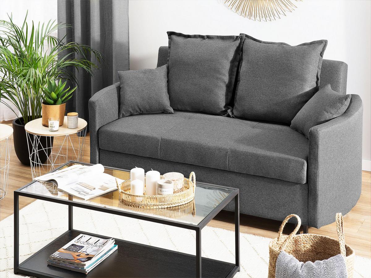2-SITZER-SCHLAFSOFA Polsterbezug Grau Hovin - Grau, Textil (166/84/92cm) - Beliani