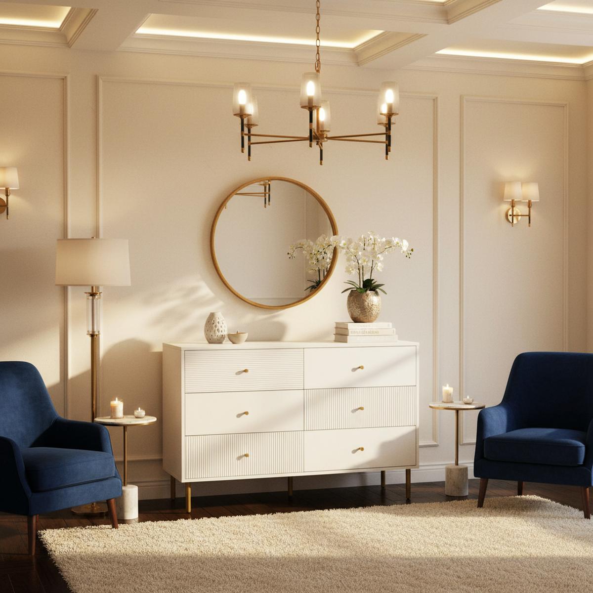 SIDEBOARD mit 6 Schubladen Elegante Kommode Weiß - Weiß, Holzwerkstoff (120/78/40cm) - Urban Meuble