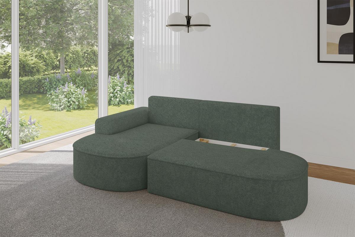 ECKSOFA mit Schlaffunktion und Bettkasten Ottomane Links MARI-L1-S - 283x167x73 cm Grün Tissu - Schwarz/Grün, Holzwerkstoff/Kunststoff (283/167cm) - ALTDECOR