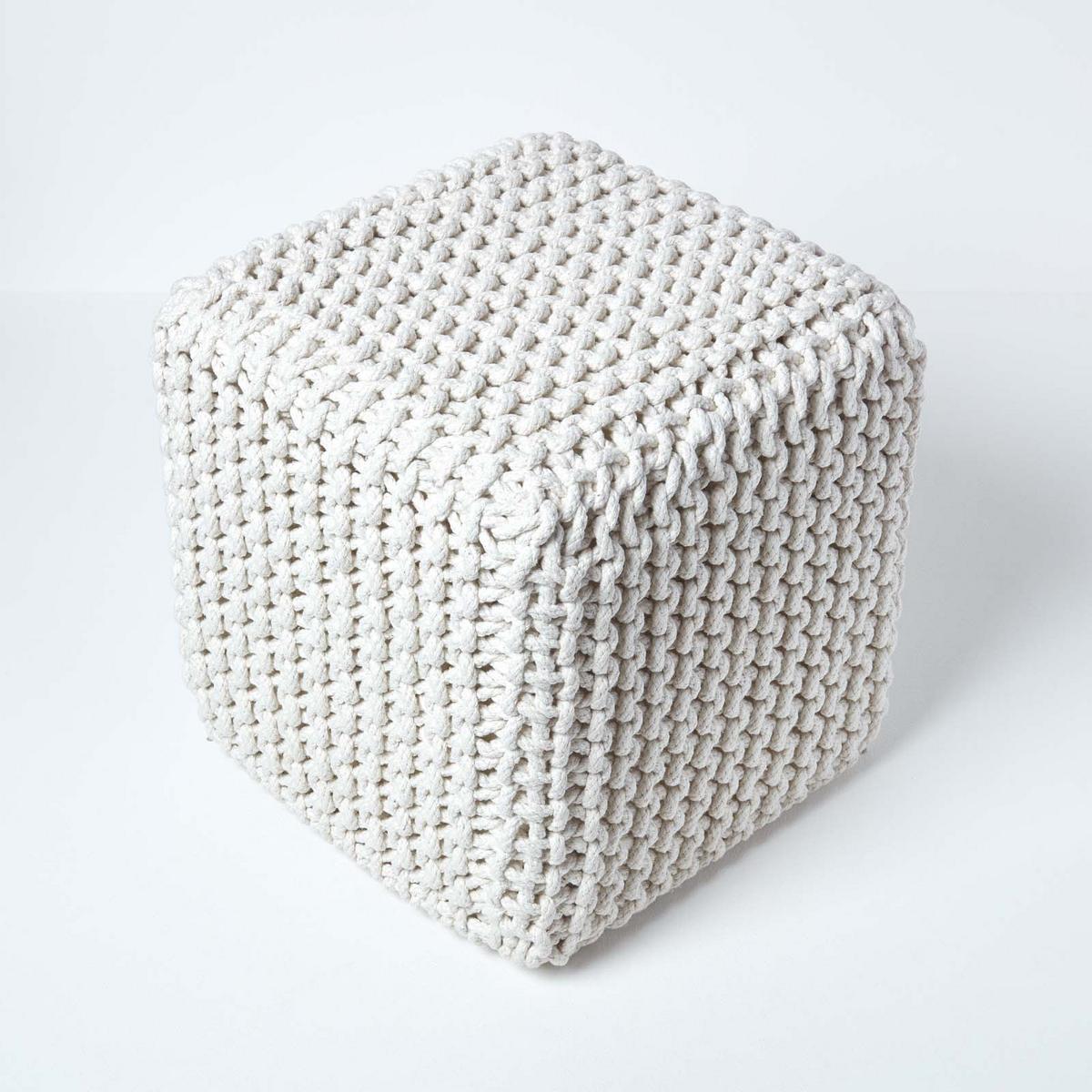STRICK-POUF natur, Sitzwürfel 35/35/35 cm - Naturfarben, Textil (35/35/35cm) - Homescapes