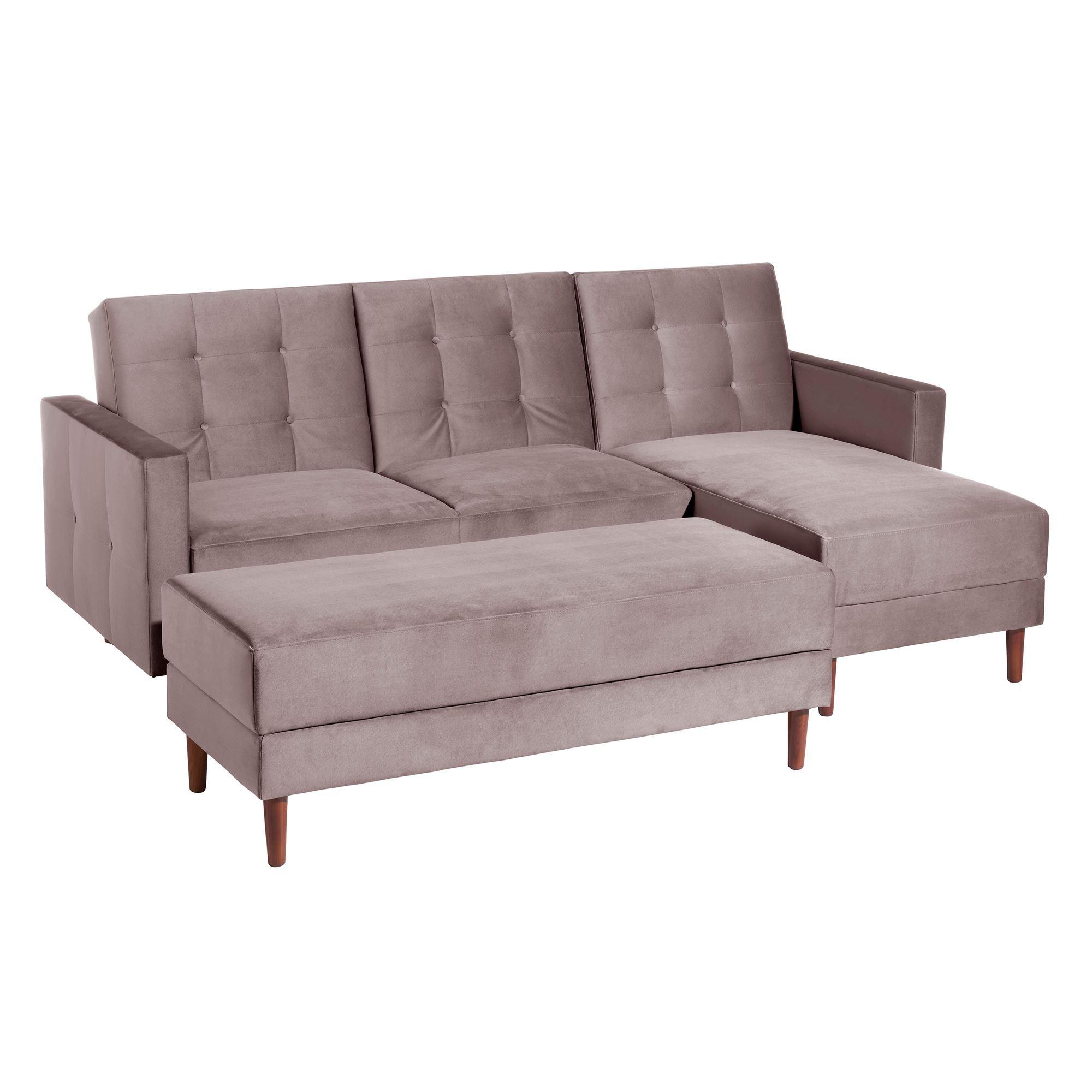 FUNKTIONSSOFA mit Hocker Katunia Samtvelours rosé - Rosa, Kunststoff (222/92/144cm) - 58aufmkessel