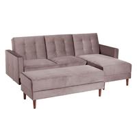 FUNKTIONSSOFA mit Hocker Katunia Samtvelours rosé - Rosa, Kunststoff (222/92/144cm) - 58aufmkessel
