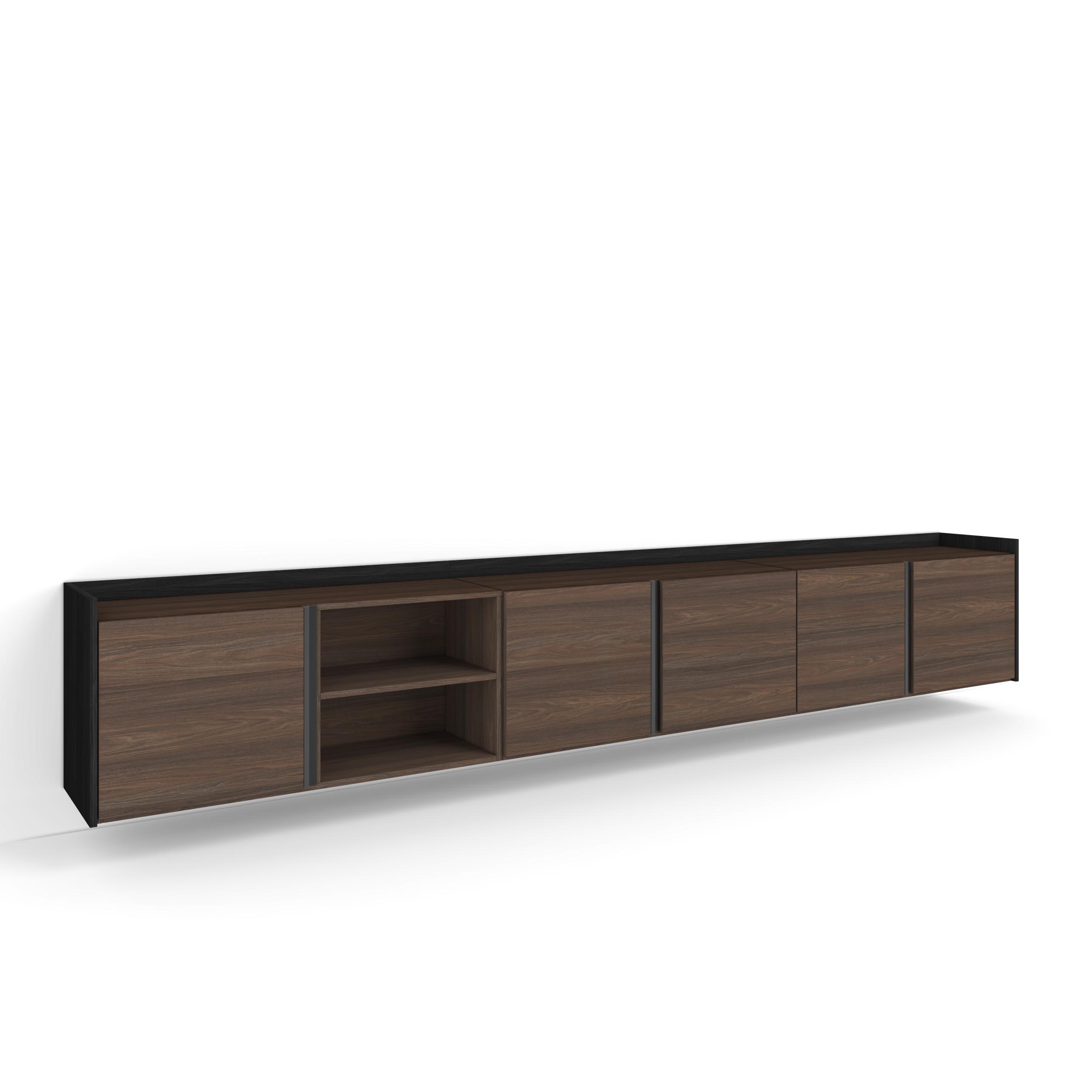LOWBOARD, Dunkler Eiche und Schwarz, 309/35/50cm, Hängend - Dunkelbraun, Holzwerkstoff (309/50/35cm) - Skraut Home